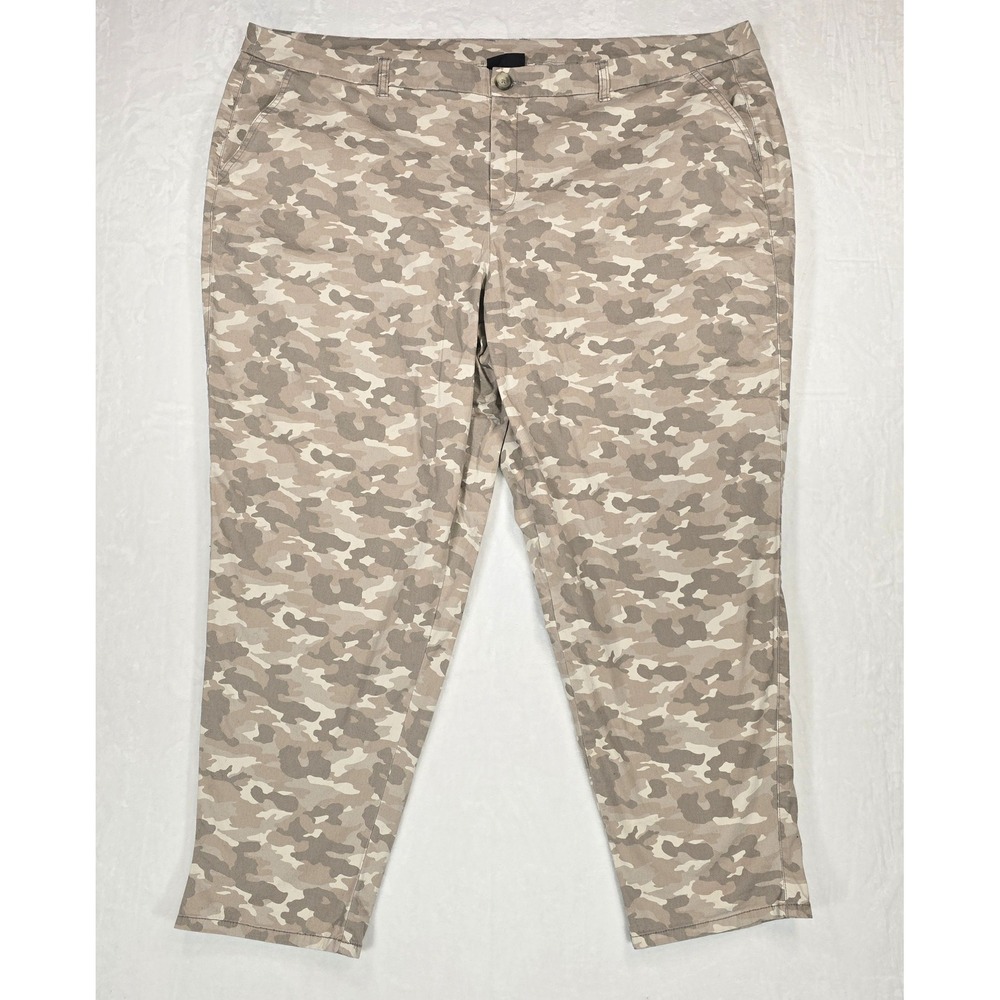 Lane Bryant Womens 28 Camo Chino Pants Tan Beige Stretch Tapered Leg
